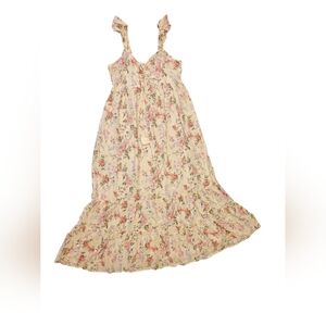 WallFlower Women's Lauren Rayon Challis Babydoll Ruched Front Maxi Dress Size L